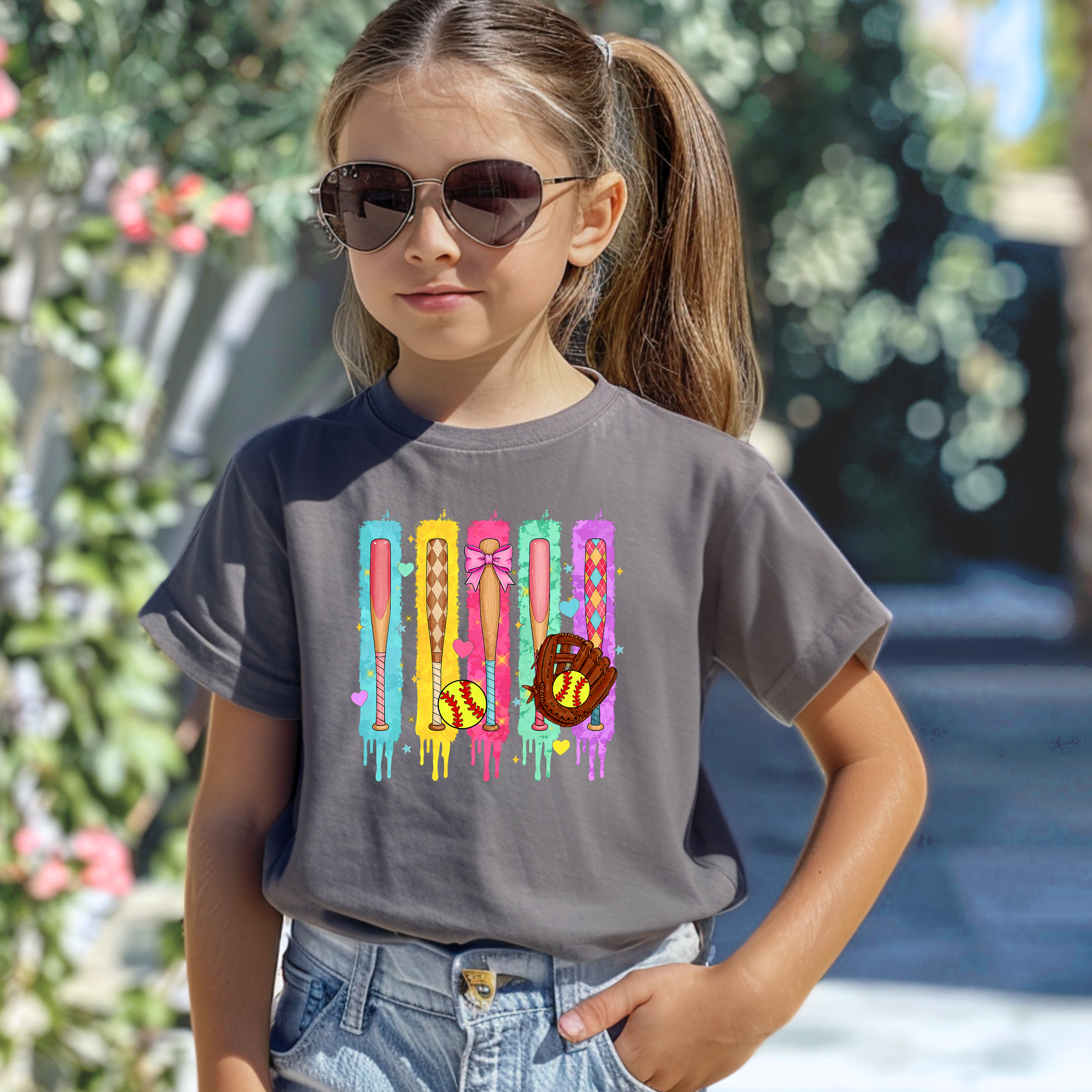 Vibrant Dripping Softball Bats Tee