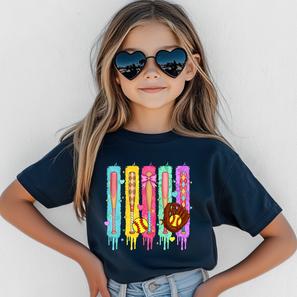 Vibrant Dripping Softball Bats Tee